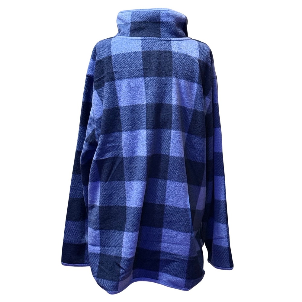 Berkley Jensen Women Plaid Fleece Tunic Quarter Zip Kangaroo Pocket XXL Blue - Picture 2 of 6
